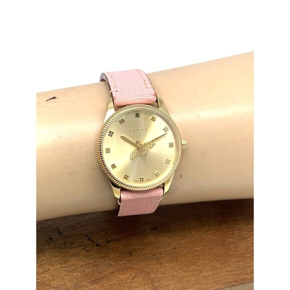 GUCCI Women's Watch YA126041 G-Timeless Swiss Quartz Gold Pink Leather Band 29mm - Picture 11 of 14